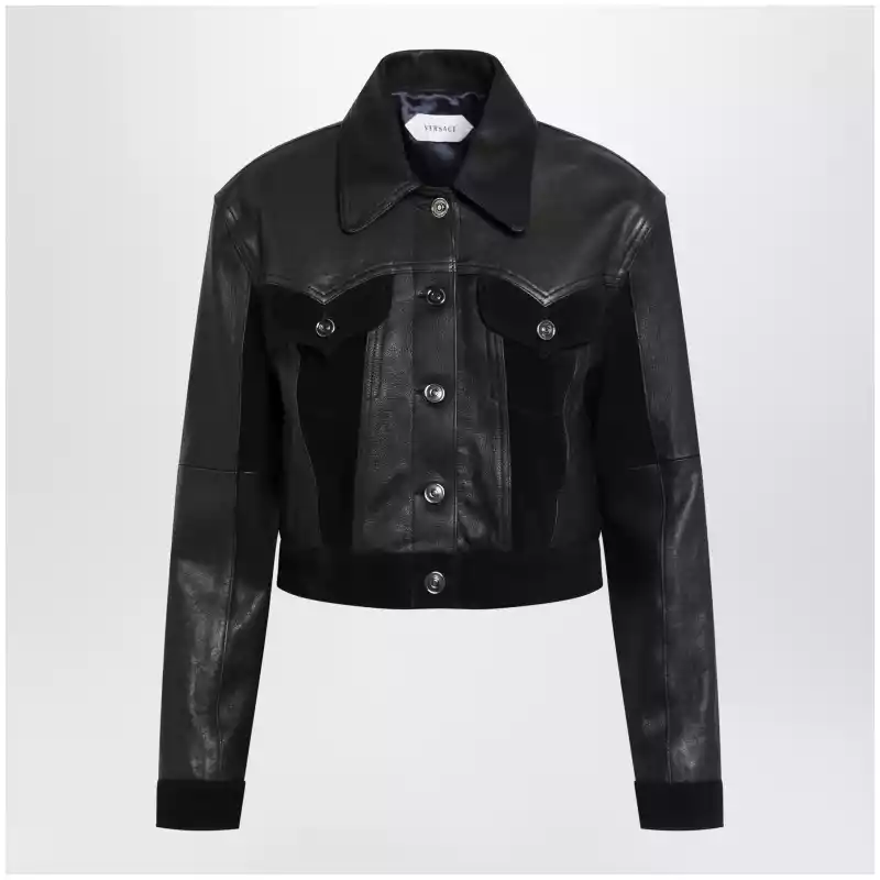 10246171A17766_S_VERSA-1B000.x Versace Slim black leather blouson