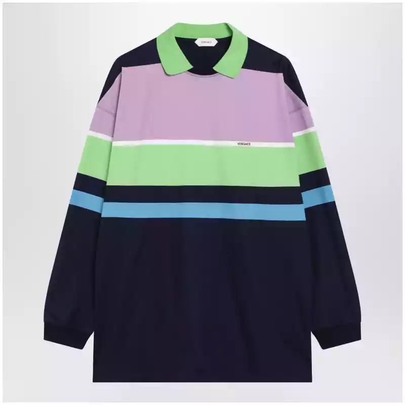 Versace Color-block striped long-sleeve cotton mini dress