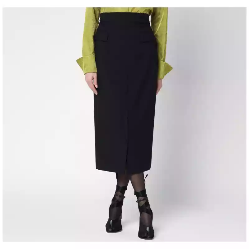 Dries Van Noten Black wool and mohair midi skirt