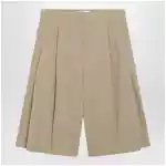 The Row Sand-colored cotton and cashmere Bermuda shorts