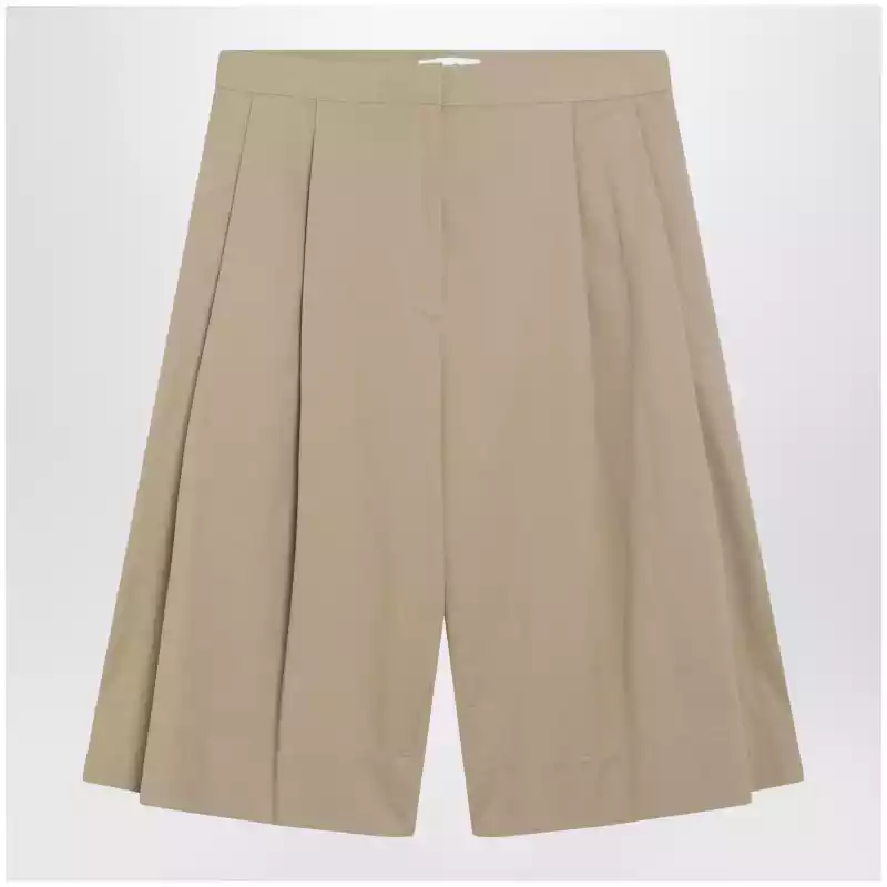 The Row Sand-colored cotton and cashmere Bermuda shorts