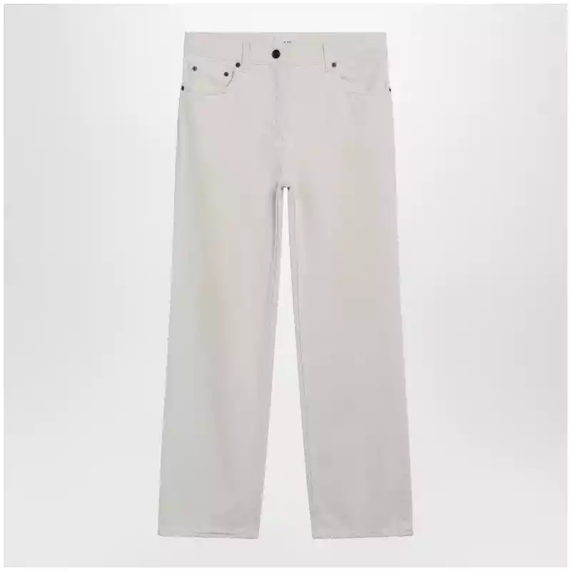 The Row Fargo jeans in lightly distressed cotton denim, ecru