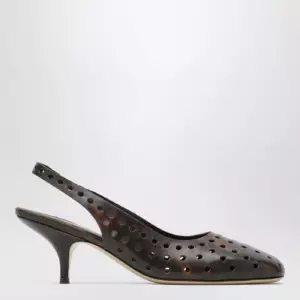 Dries Van Noten Brown aged leather perforated slingback shoes