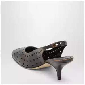 Dries Van Noten Brown aged leather perforated slingback shoes