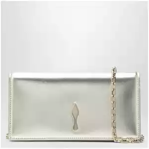 Christian Louboutin Platinum-coloured leather clutch bag with chain