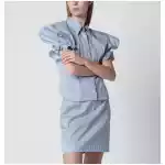 Vivienne Westwood White/light blue striped shirt with wide shoulders