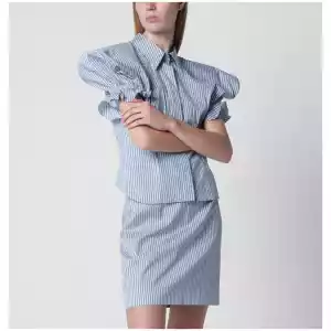 Vivienne Westwood White/light blue striped shirt with wide shoulders