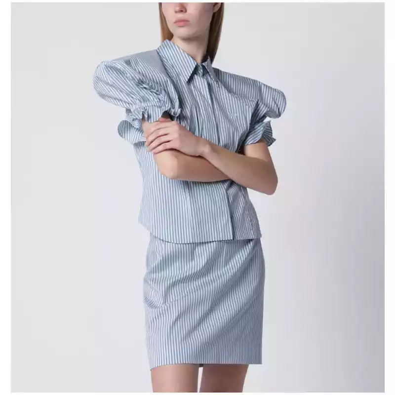 Vivienne Westwood White/light blue striped shirt with wide shoulders
