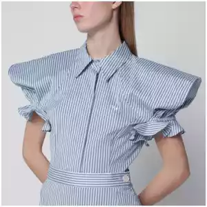 Vivienne Westwood White/light blue striped shirt with wide shoulders