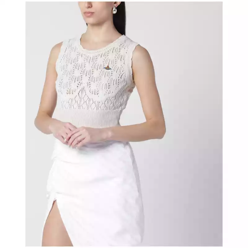 Vivienne Westwood Cream crochet top with Orb logo