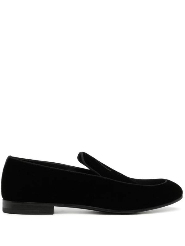 Giorgio Armani Embroidered logo velvet loafers