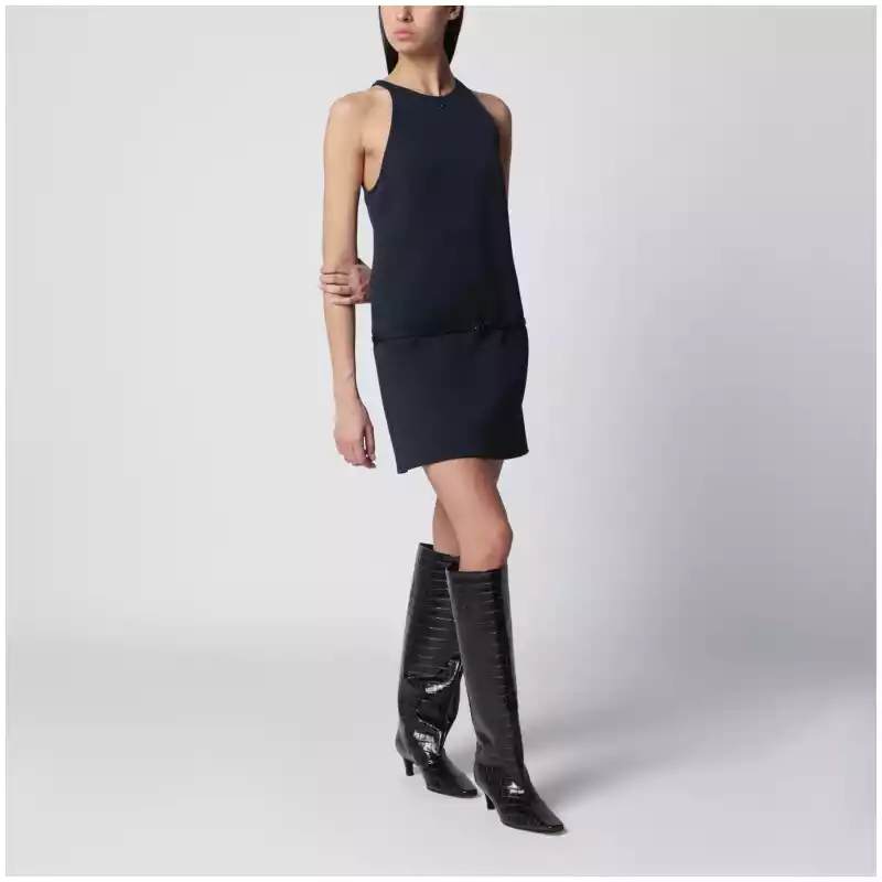 Courreges Courrèges Sleeveless A-line twill mini dress with belt in navy