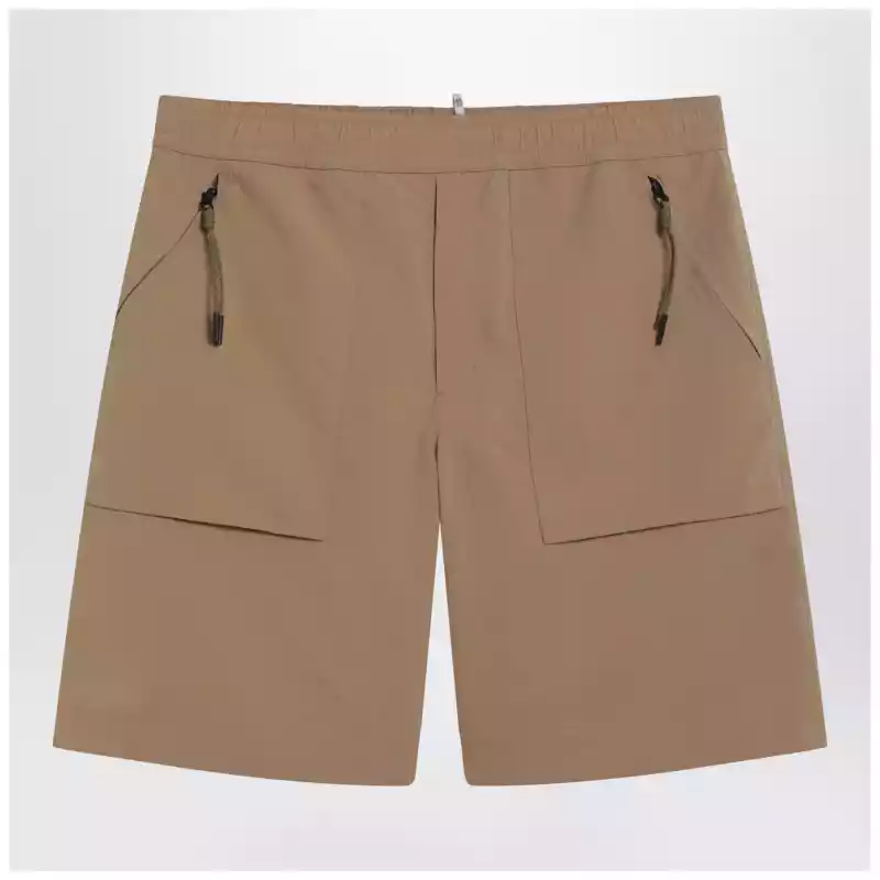 Moncler Grenoble Beige technical froissé Bermuda shorts