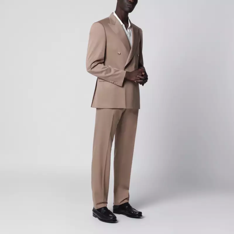 2FBR20B01150161_S_TAGLT-T1017.a Tagliatore Beige double-breasted wool-blend suit
