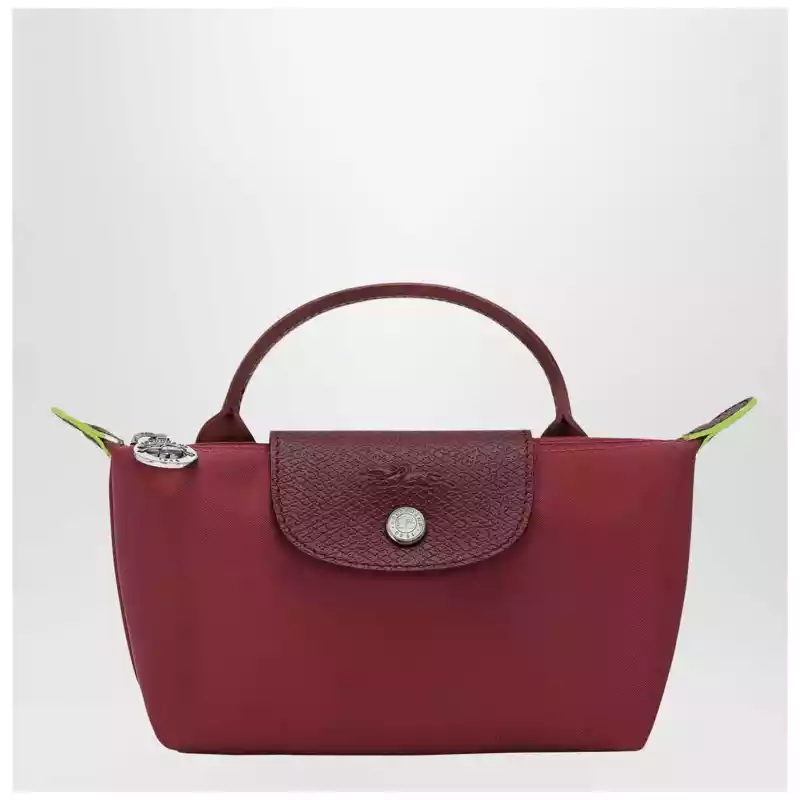 Longchamp Le Pliage Green Pomegranate coloured clutch bag