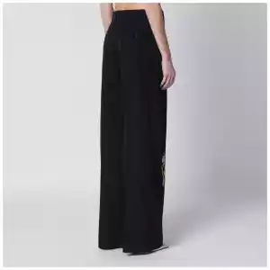 Stella McCartney Black wool trousers with floral embroidery