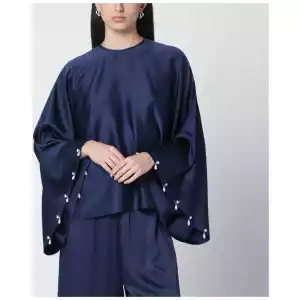 Stella McCartney Navy blue oversized viscose satin blouse