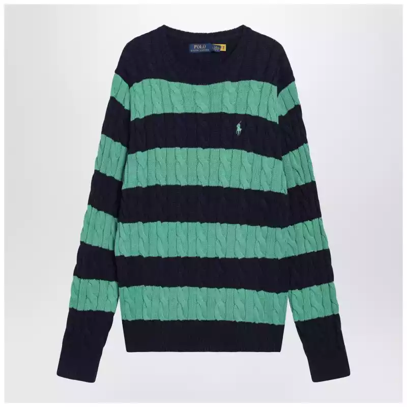 Polo Ralph Lauren Navy blue/green striped cable knit sweater