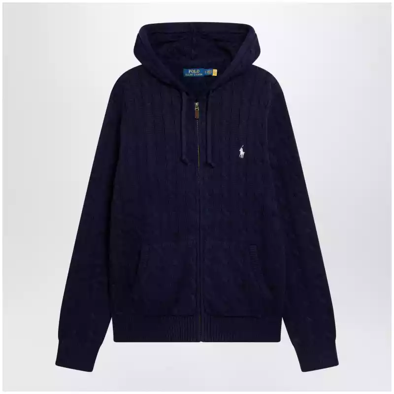 Polo Ralph Lauren Navy blue cotton cable-knit zip-up cardigan