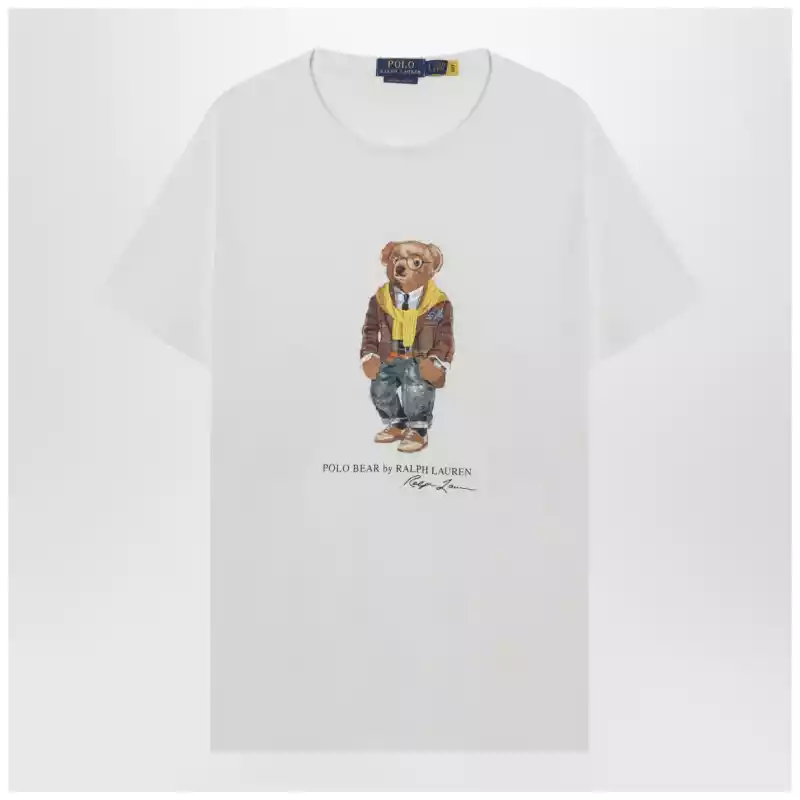 Polo Ralph Lauren White Polo Bear T-shirt Custom Slim-Fit