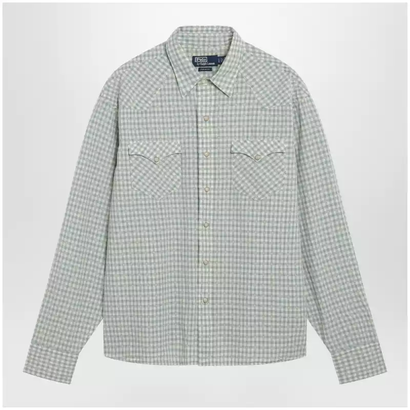 710P08235001LI_S_POLOR-OW.x Polo Ralph Lauren White/green Classic-Fit madras western shirt