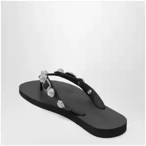 Balenciaga Cagole crystal-studded rubber thong sandals, black