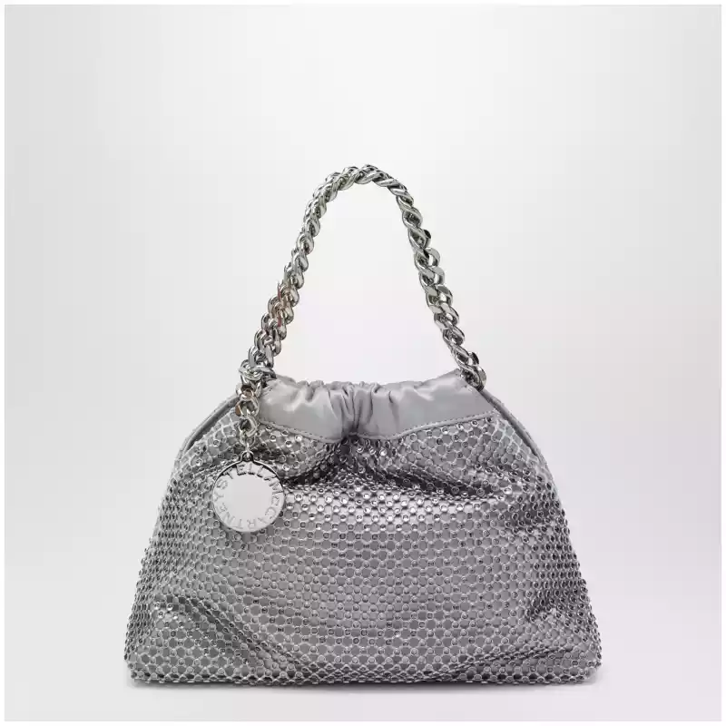 7B0144WP0701_S_STELL-8101.a Stella McCartney Black Falabella Mini drawstring bag with drawstring closure