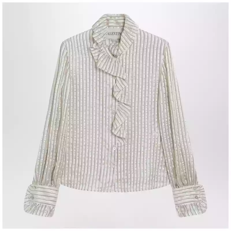 Valentino Light beige silk-blend shirt with ruffles