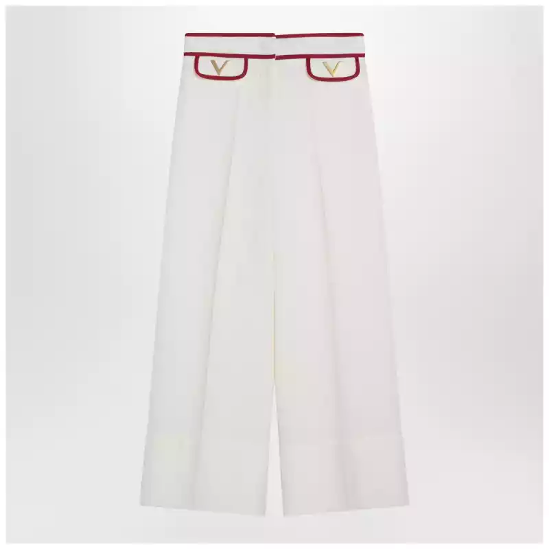 7B3RB6541CF_R_VALE-AS0.x Valentino Ivory trousers with Gold V