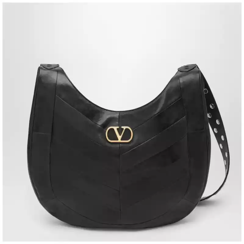 Valentino Garavani Medium Hoboho bag in black chevron-pattern nappa