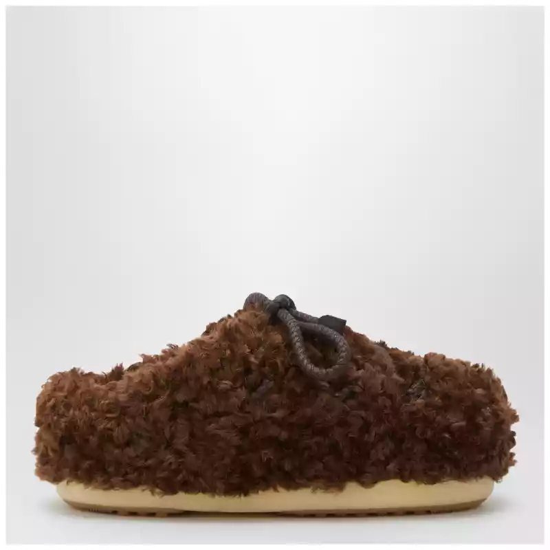 Moon Boot Dark brown curly shearling mules