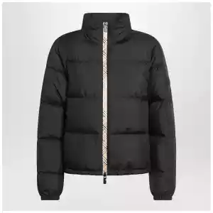 Burberry Black zip-up puffer jacket with Check detail