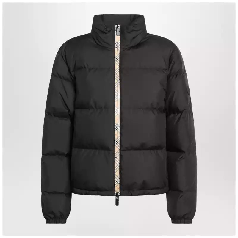 8110250168326_R_BURBE-A1189.x Burberry Black zip-up puffer jacket with Check detail