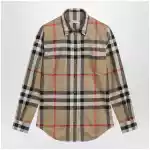 Burberry Slim-fit cotton twill check shirt in archive beige