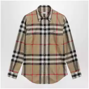 Burberry Slim-fit cotton twill check shirt in archive beige
