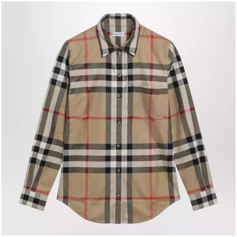 Burberry Slim-fit cotton twill check shirt in archive beige