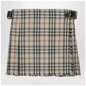 Burberry Beige wool mini kilt with Check pattern