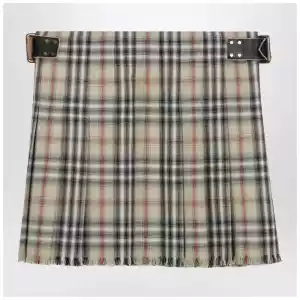 Burberry Beige wool mini kilt with Check pattern