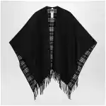 Burberry Reversible wool check cape with fringes in black