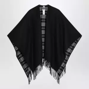 Burberry Reversible wool check cape with fringes in black