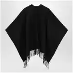 Burberry Reversible wool check cape with fringes in black