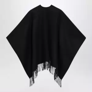 Burberry Reversible wool check cape with fringes in black