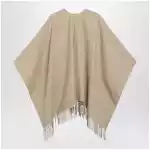 Burberry Reversible wool check cape with fringes in sand beige