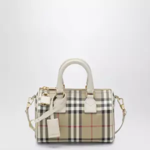 Burberry Mini Vintage Check bowling bag in coated cotton beige