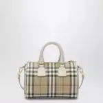 Burberry Mini Vintage Check bowling bag in coated cotton beige