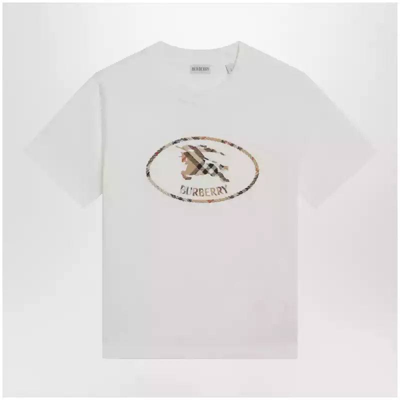 Burberry White cotton Check T-shirt with Knight Stamp
