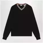 Burberry Black wool sweater with Check motif neckline