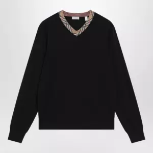 Burberry Black wool sweater with Check motif neckline