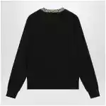 Burberry Black wool sweater with Check motif neckline