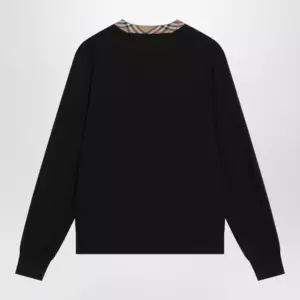 Burberry Black wool sweater with Check motif neckline